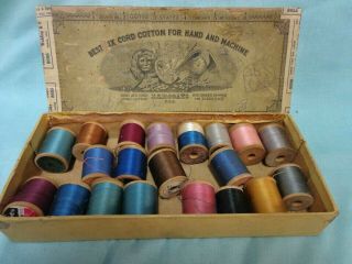 Vintage Wooden Thread Spools In Vintage J & P Coats Usa Thread Box