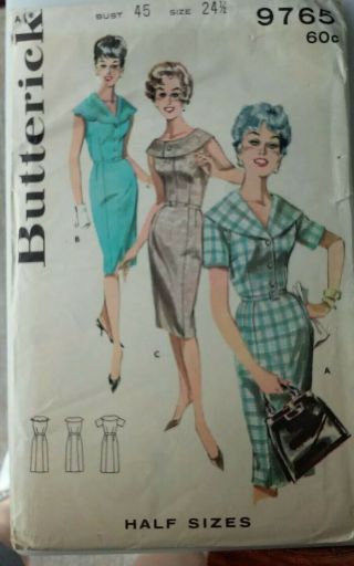 Vintage Butterick Wide Collar Sexy Wiggle Dress Pattern 9765 Plus Size 24 1/2