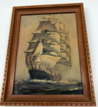 Vintage 3d Embossed Clipper Ship Nautical Framed Picture