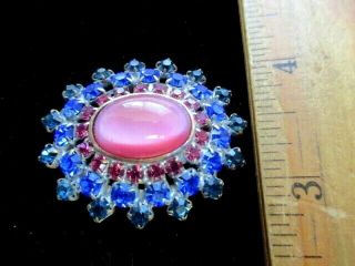 Gorgeous Czech Vintage Style Rhinestone Glass Button Blue & Pink Black W/c Moon