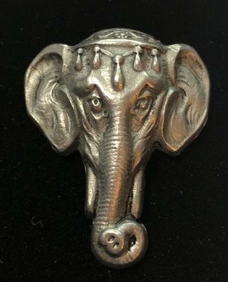 Vintage Metal Pewter Elephant With Headdress Button Realistic - Size Is 1 - 1/8 "
