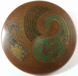 Lg Sz Antique Celluloid Button With Bird In Paisley Design - 2 & 1/16 "