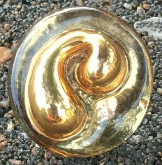 Vintage Bimini Type Clear Glass Button W/ Gold Luster Paisley Shape