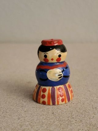 Vintage Hand - Painted Figural Russian Girl Wooden Thimble,  Folk Art