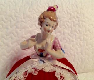Vtg Porcelain Victorian Half Doll Arms Away in Red Velvet Dress Pincushion 2