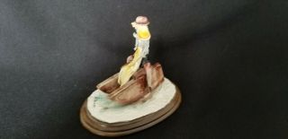 Emilio Tezza Figurine Girl & Boy on Sled Sculpture,  Made in Italy / Signed 3