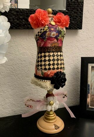 Darling Dress Form Courtly Check Mackenzie Childs Paper Applied 16 Inches Tall