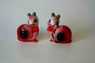 Cute Vintage Red And Pink Snail Salt & Pepper Shakers