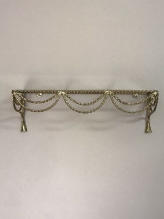 Vintage Home Interiors Wall Shelf Gold Metal Twisted Rope Tassels Glass Top 18”
