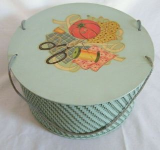 Vintage Princess Wicker Round Hat Box Style Sewing Basket Box Green