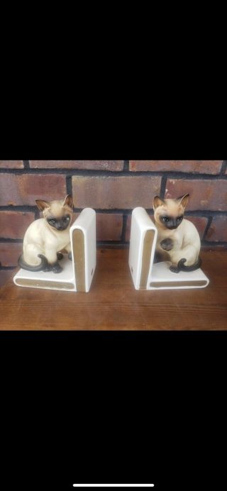 Vintage Lefton China Siamese Cat Figurine Bookends H3729 Japan 50s 60s Kittens