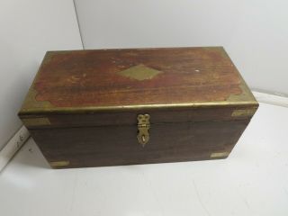 Vintage Brown Wood Brass Storage Trinket Box India 14 X 7 X 7