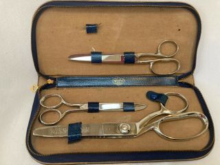 Vintage Wiss Made In Jersey Sewing Scissors Set In Zipper Case