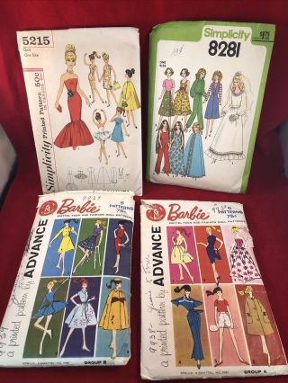 4 Vintage Doll Clothes Patterns Mattel Inc Barbie Simplicity Advance