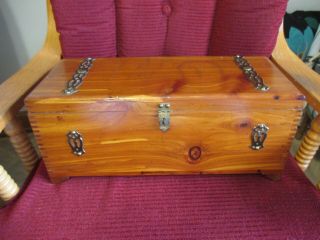 Vintage Hand Crafted Cedar Chest Jewelry Trinket Box Dove Tail Hinged Lid 15 " L
