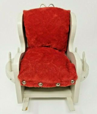 Vintage Red Velvet Rocking Chair Pin Cushion Thread Holder Wood Sewing Accessory