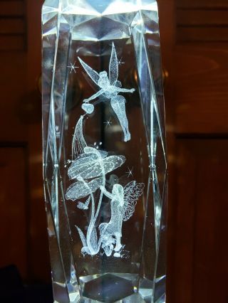 Disney Tinkerbell 3d Laser Etched Crystal Glass Cube Paperweight