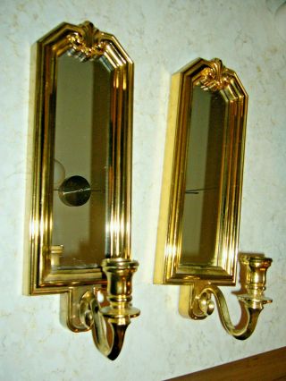 Vtg 2 Set Of Gold - Tone Home Decor Interior Wall Mirror/candle Holder Sconce