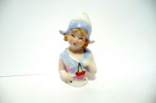 Vintage Porcelain Half Doll Pincushion Germany 7225 A Dutch Girl W/cherries