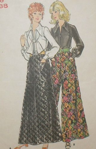 Vintage 1970s Butterick 6451 Blouse & Wide Leg Pants Skirt Pattern 38b Sz 16