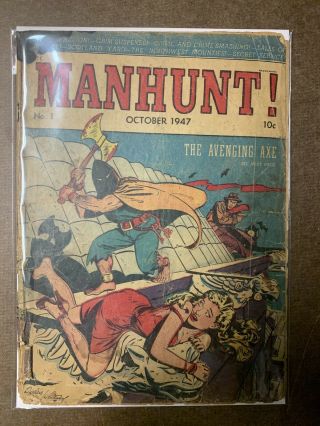 Manhunt 1 Good Girl Cover First Issue Pre - Code Golden Age L.  B.  Cole 1947 - Poor