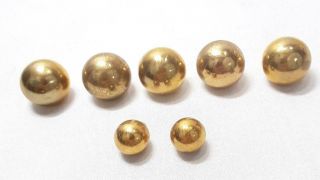 7 Vintage Brass Ball Buttons Made In England 5 Are 3/4 " & 2 Are 1/2 " Exclnt Cond