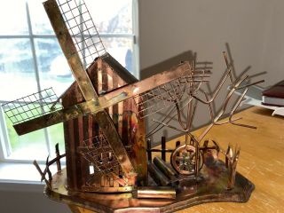Copper Metal Art Windmill Music Box 9”h X 10” L