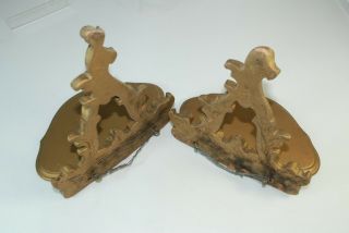 Vintage Syroco Gold Wood Wall Display Shelf Sconces Grooved Plate Shelves Pair 2