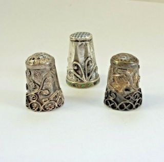 3 Vintage Mexico Sterling Silver 925 Scrollwork Abalone Thimbles