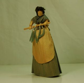 Colonial Girl Candle Maker Corn Husk Doll Hand Made Folk Art 8 1/2 " Tall