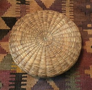 Vintage Round Wicker Rattan Sewing Basket With Lid 9 " X 2 "
