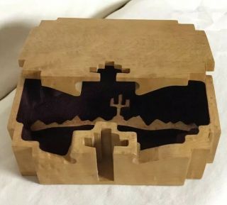 Rare LARISSA SCOTT Hand Crafted Wood Puzzle Box Lined HIDDEN SAGUARO CACTUS 2