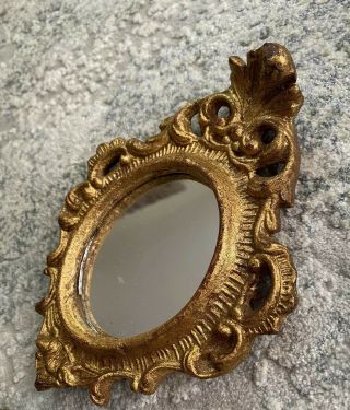 Vintage Mini Ornate Gold Frame Wall Mirror Hollywood Regency Wood Decor