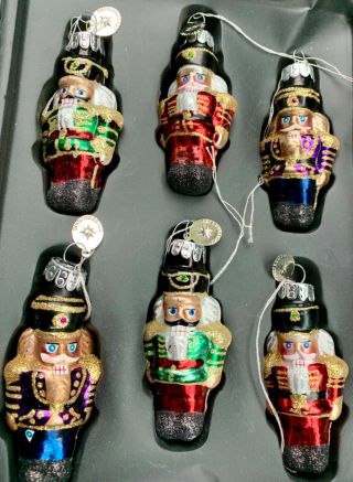 Christopher Radko Celebrations Set Of 6 Hand Crafted Glass Nutcracker Ornaments