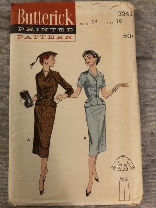 Vintage 1950’s Womens Two Piece Suit Pattern 4396.  Size 16,  Bust 34.