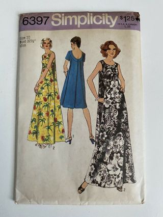 70s Vtg Simplicity Sewing Pattern 6397 Misses Muu Muu Dress Draped Back 10