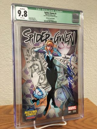Spider - Gwen 1 Midtown Color Variant Signed By J Scott Campbell & Latour Cgc 9.  8