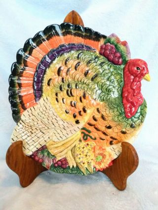 Fitz And Floyd Thanksgiving Harvest Heritage Turkey Dish Plate Emboss