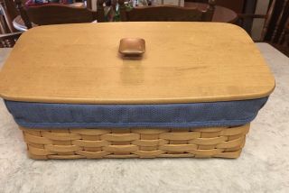 Longaberger Vanity Basket With Lid 2000 With Blue Cloth Liner And Plastic Insert