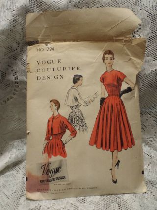 Vogue Couturier Design Dress Sz 18 Pattern No.  794 Dress,  Bolero 1954 Unprinted
