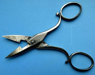 Antique Small Sewing Scrolled Handle Button Hole Scissors,  By Smiths