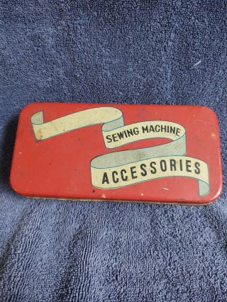 Vintage Sewing Machine Accessories Tin - 6 1/2 By 3 "