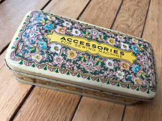 Vintage Collectible Sewing Tin Accessories For Sewing Machine Floral Pattern
