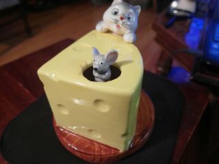 Cat Mouse Motion Music Box Vintage Otagiri I Will Wait For You Japan Rare 1979