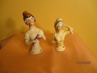 2 Vintage Porcelain Pin Cushion Half Dolls Germany