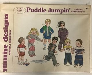 Vintage Sunrise Designs Puddle Jumpin’ Sewing Pattern Toddler Sportswear Uncut