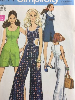 1969 Simplicity 8244 Vintage Sewing Pattern Womens Jumpsuit Size12