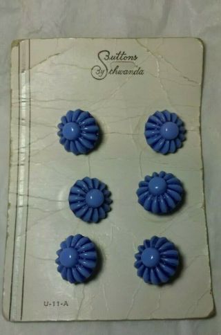 Card Of 6 Vintage Blue Glass Buttons By Schwanda