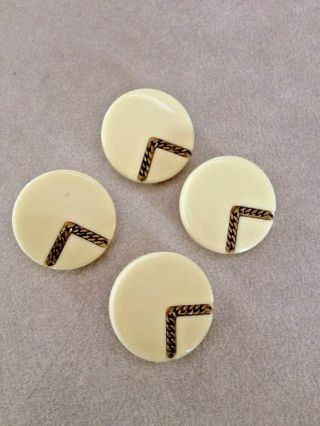 Vintage Art Deco Mid Century Yellow Cream Plastic Brass Chain Shank Buttons 2cm