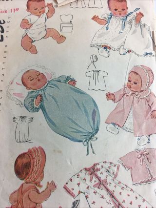 1940s Simplicity 2659 Vintage Sewing Pattern Baby Doll Clothes Size 11 "